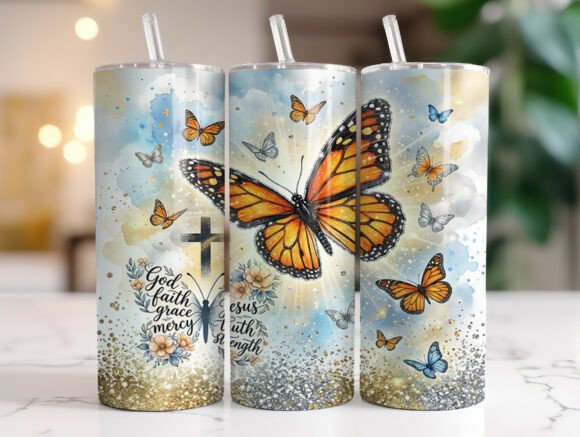 Christian Butterfly Cross Faith Tumbler Graphics for Tumbler Wraps