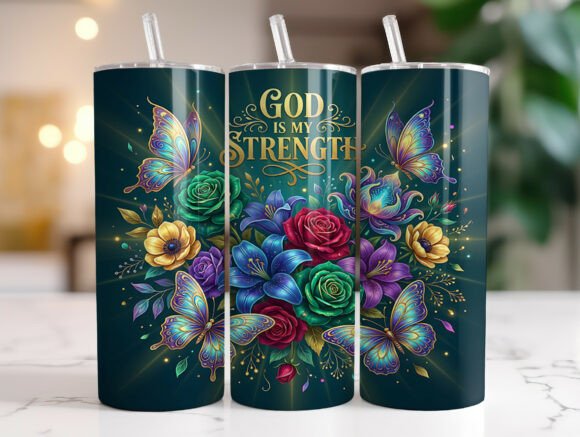 Christian God is My Strength Tumbler PNG for Graphics and Tumbler Wraps
