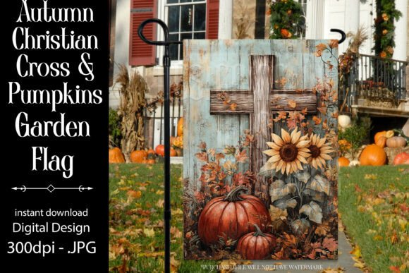 Fall Season Christian Cross Garden Flag for Crafts and Graphics
