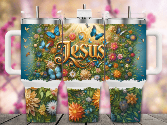 Floral Jesus Butterfly 40oz Tumbler Wrap Graphics